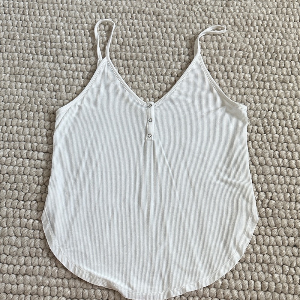 Free People Cream Ribbed V‑Neck Button-Front Tank